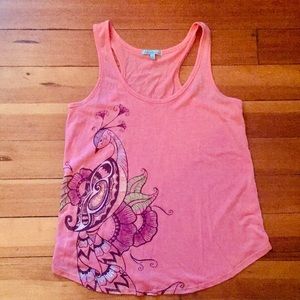 Charlotte Russe Peach Peacock Racerback Flare Tank Top